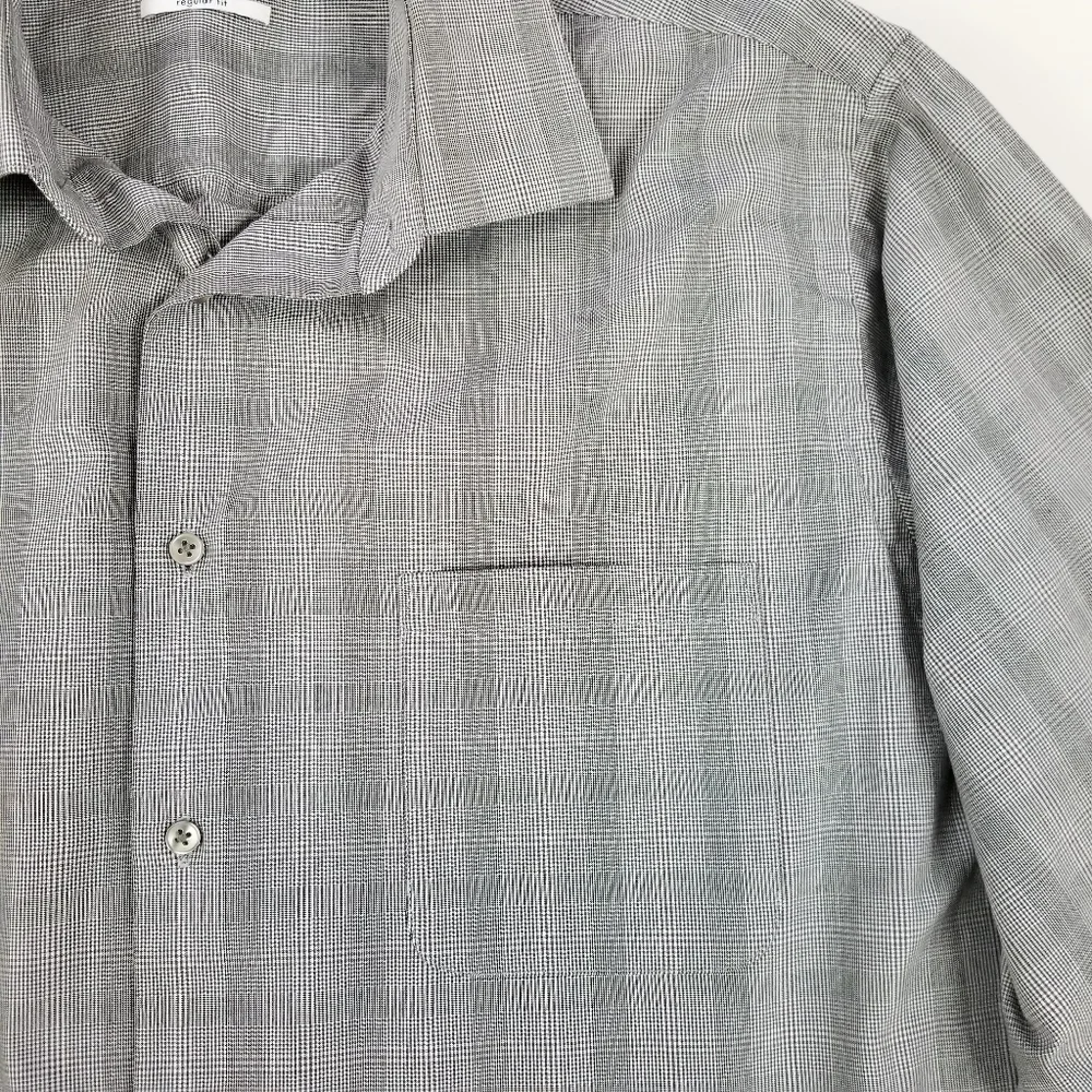 Calvin Klein shirt mens gray glen check plaid regular fit size XL  17 34/35 - Picture 4 of 7